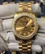 Replica Swiss Eta2824 Rolex Datejust Yellow Gold Diamond Ladies Watch